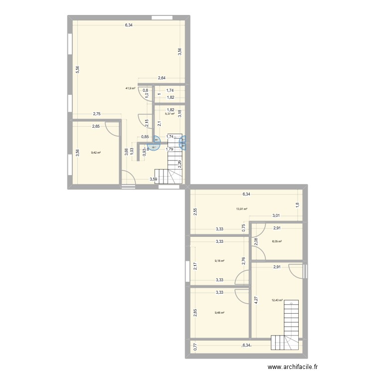 Bess RDC. Plan de 9 pièces et 113 m2