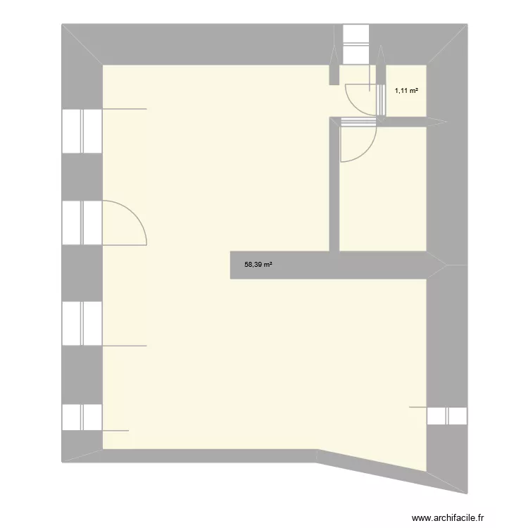 Rez de chauss&eacute;. Plan de 2 Pièces et 60 m²