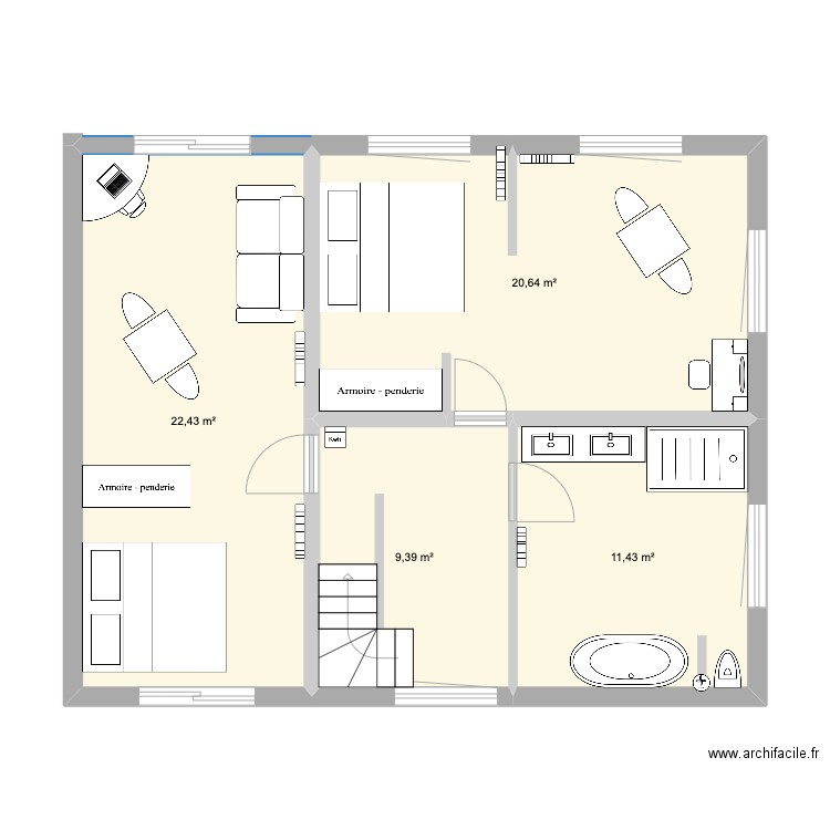 Second. Plan de 4 pièces et 64 m2