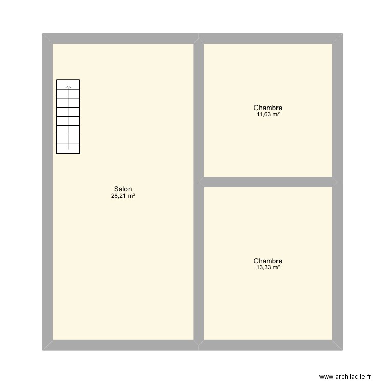 Chalet étage. Plan de 3 pièces et 53 m2