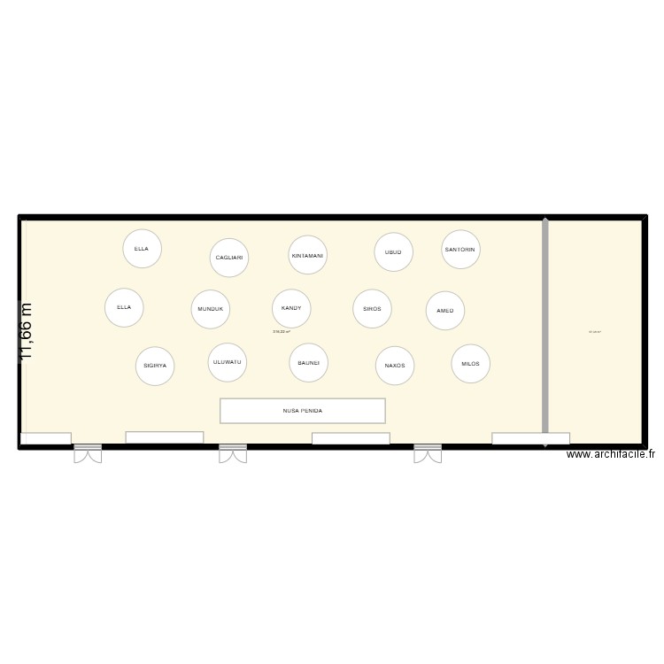 salle. Plan de 2 pièces et 374 m2