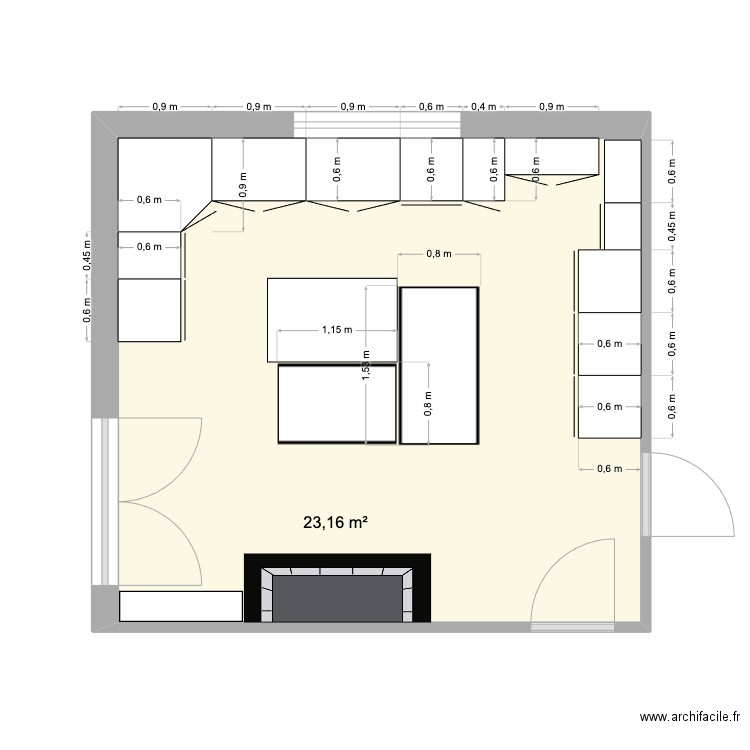 Cuisine. Plan de 1 pièce et 23 m2