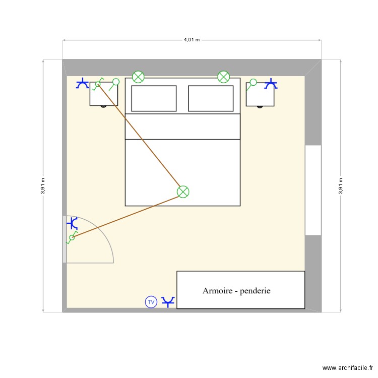 Activité3Chambre. Plan de 1 pièce et 13 m2