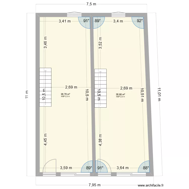 2eme etage ( duplex ). Plan de 2  et 74 m²
