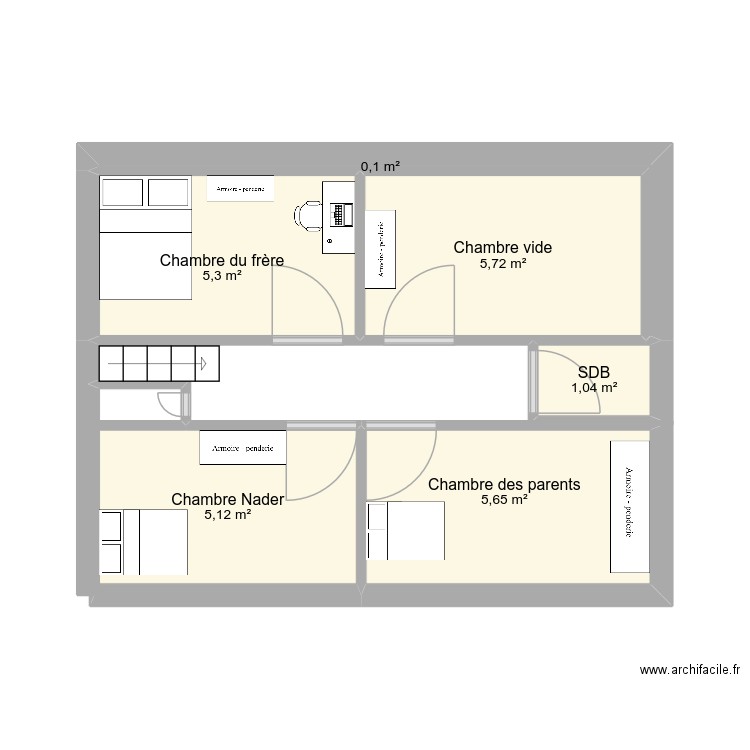 Maison l'Isle d'Abeau CHAKER Nader Etage. Plan de 6 pièces et 23 m2