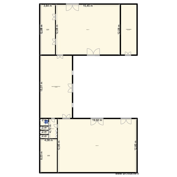 TOUZAC salle de reception. Plan de 11 pièces et 687 m2
