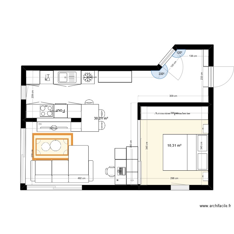 Studio orange. Plan de 0 pièce et 0 m2