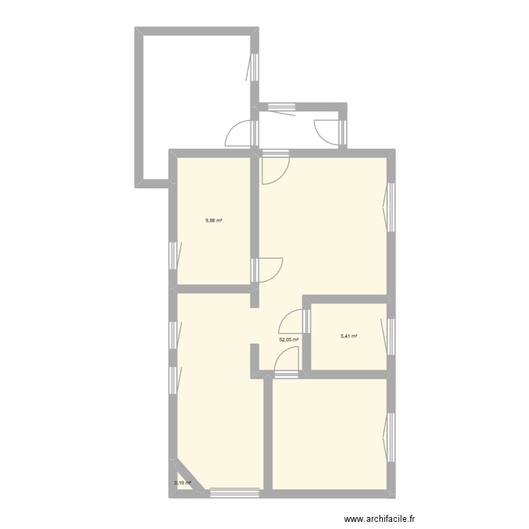 Logis principal. Plan de 4 pièces et 68 m2