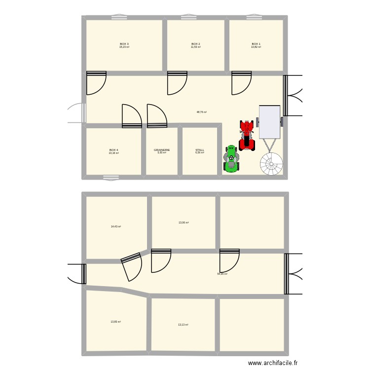 Ecurie. Plan de 12 pièces et 218 m2