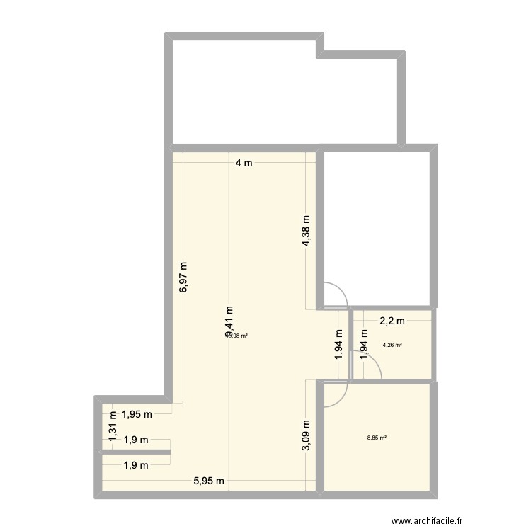 plan Paulo. Plan de 3 pièces et 57 m2