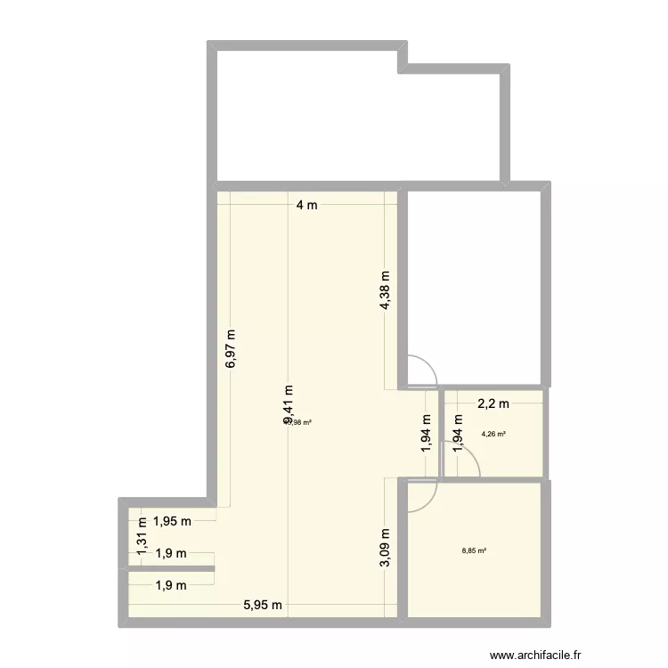 plan Paulo. Plan de 3 pièces et 57 m²