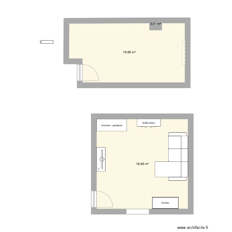 salon new. Plan de 3 pièces et 36 m2