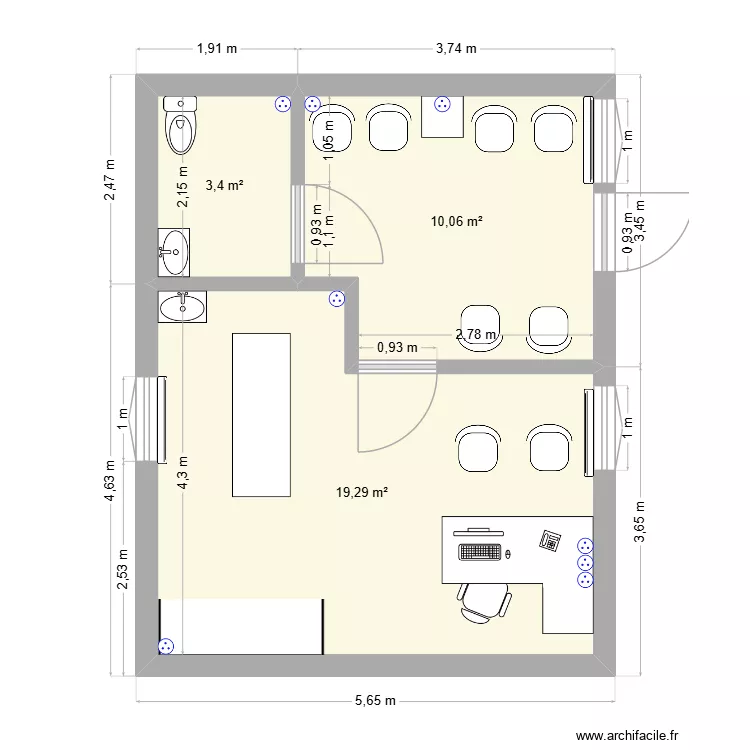 cabinet 3. Plan de 3 pièces et 33 m²