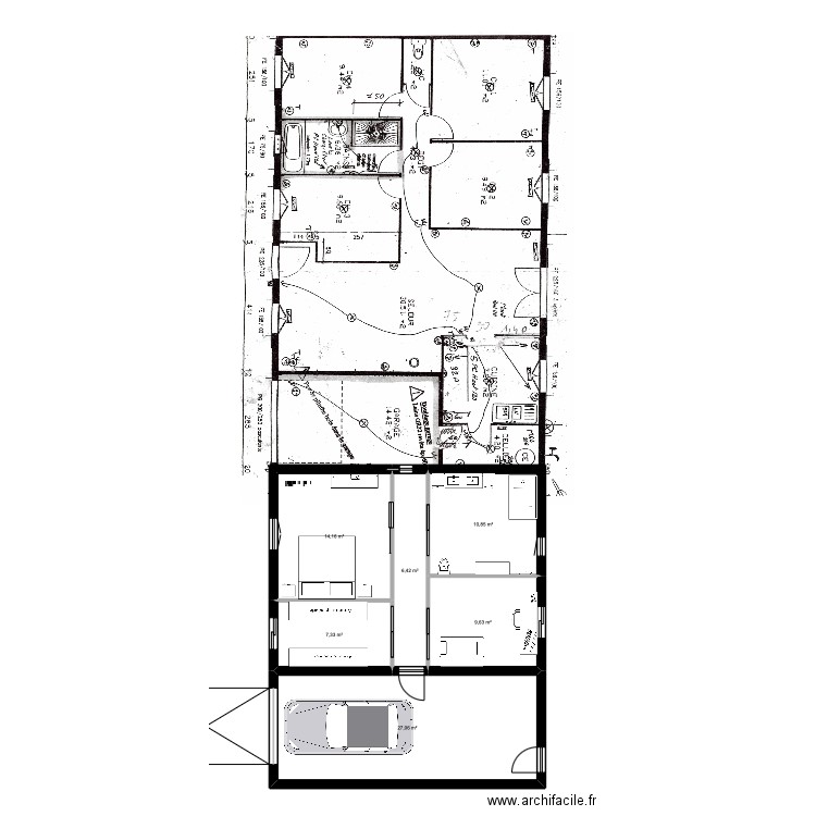 agrandissement 50 + 27. Plan de 6 pièces et 75 m2