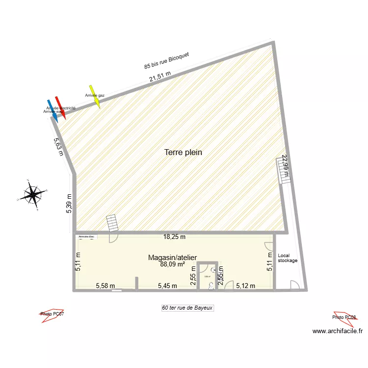 RoCa PH plan de masse. Plan de 3  et 366 m²