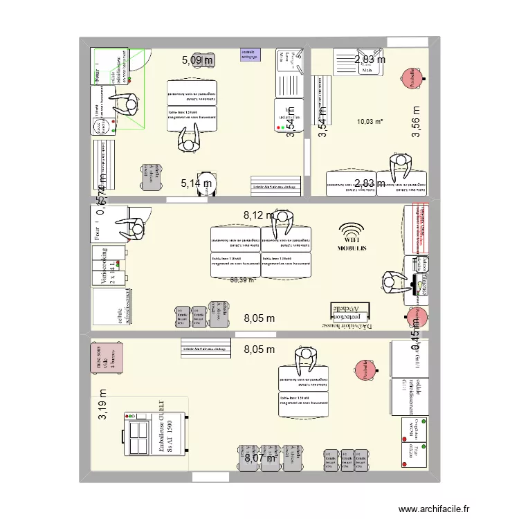 Salon v2. Plan de 2  et 78 m²