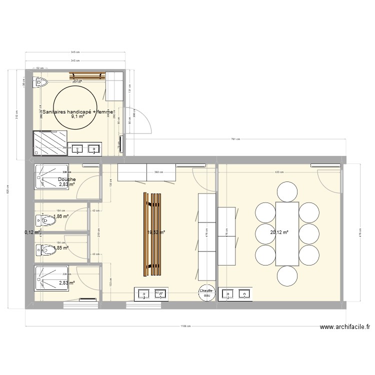 Vestiaires St Victor. Plan de 8 pièces et 58 m2