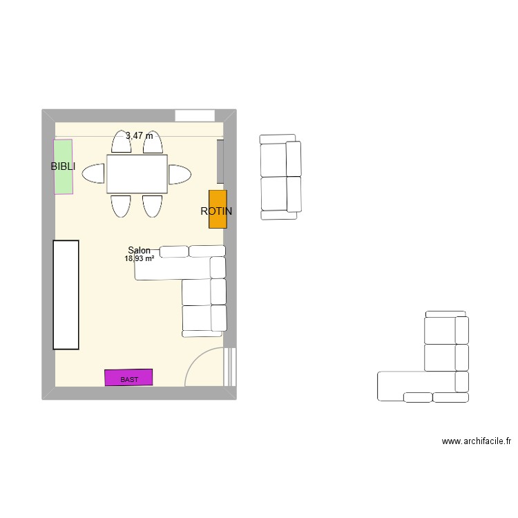 Salon 1. Plan de 1 pièce et 19 m2