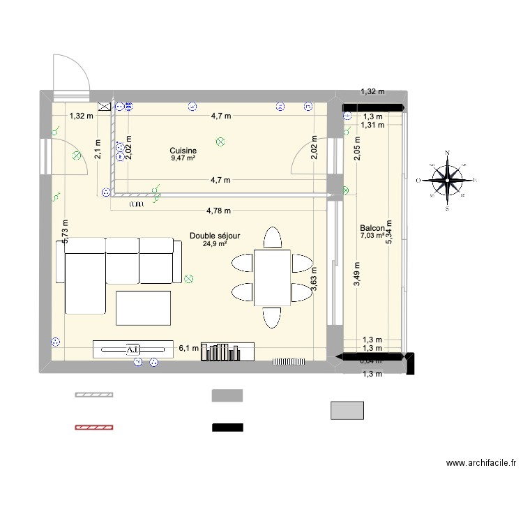 Séjour cours de Bilbao. Plan de 4 pièces et 41 m2