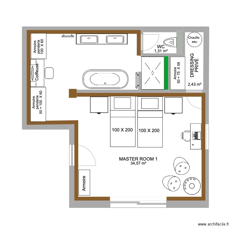 TERRASSE SYLVIE. Plan de 3 pièces et 38 m2