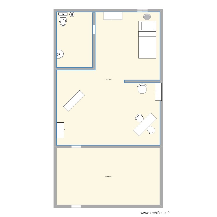 Salon dossier . Plan de 2 pièces et 173 m2