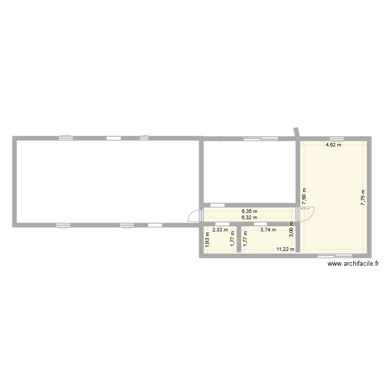 maison agrandie. Plan de 1 pièce et 54 m2