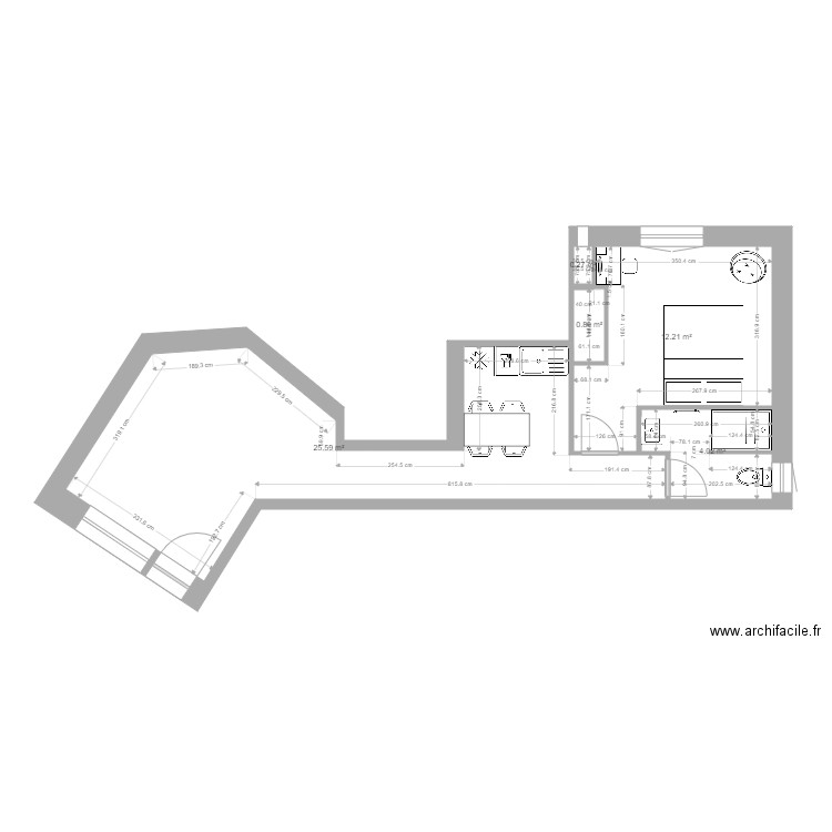 Laveran chambre V2. Plan de 6 pièces et 53 m2
