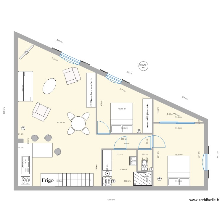 MAISON CAZOUL PREMIER DEUX CHAMBRES. Plan de 6 pièces et 75 m2