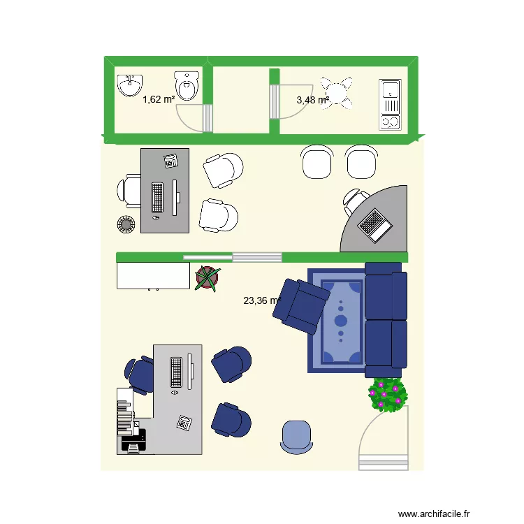 bureau. Plan de 3  et 28 m²