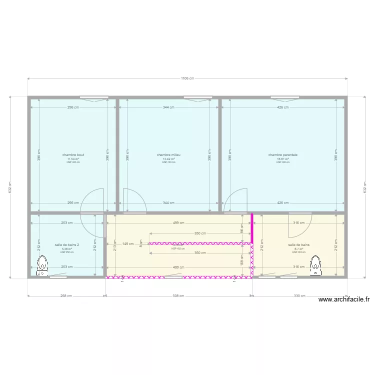 TRAVAILLAN étage 1. Plan de 6 et 64 m² TRAVAILLAN étage 1. Plan de 6 et 64 m²