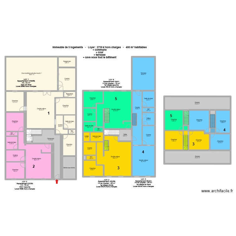 GUILLARD IMMEUBLE. Plan de 59 pièces et 616 m2