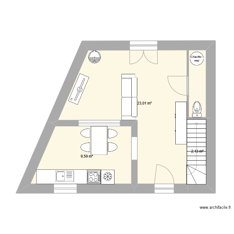 plan rez de chaussée. Plan de 3 pièces et 35 m2