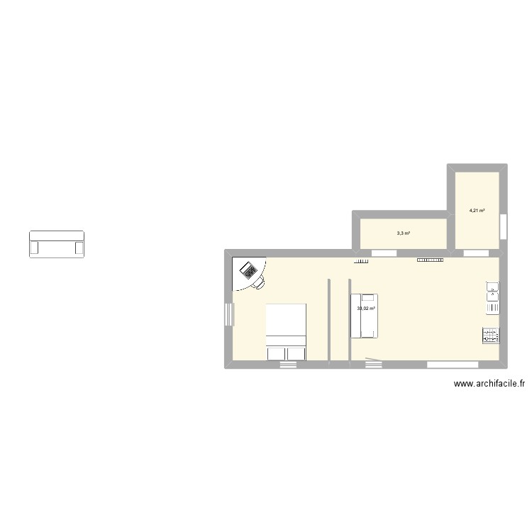 1e jet. Plan de 3 pièces et 41 m2