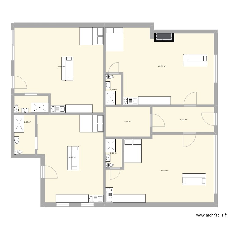 RDC projet. Plan de 9 pièces et 199 m2