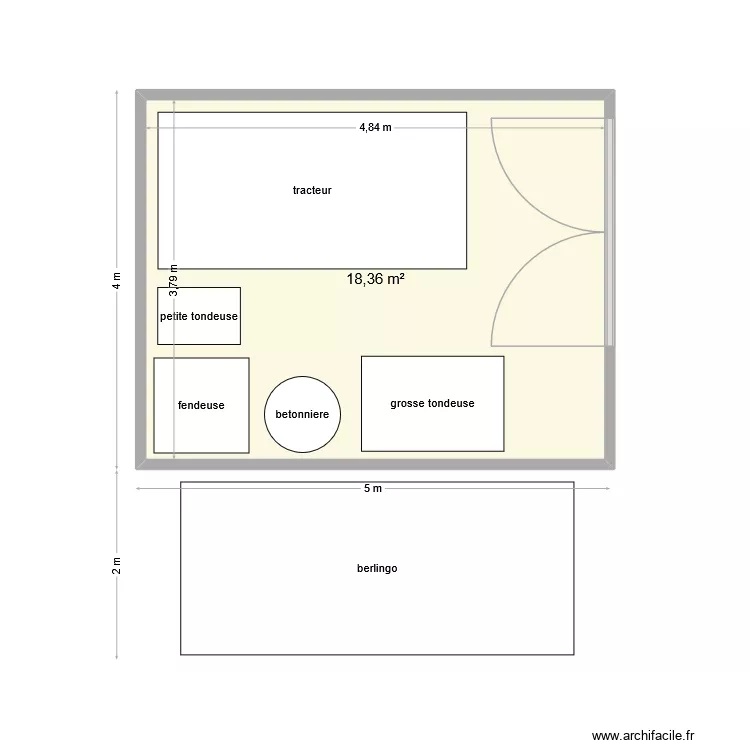 garage disposition int. Plan de 1  et 18 m²