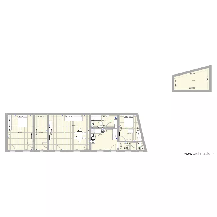 renovation Humann. Plan de 9  et 114 m²