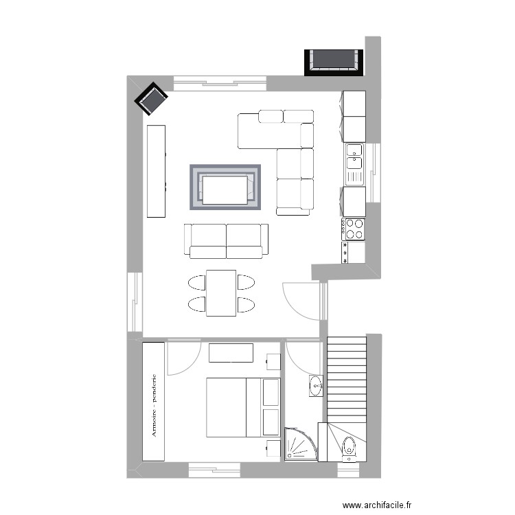 chwicha. Plan de 1 pièce et 11 m2