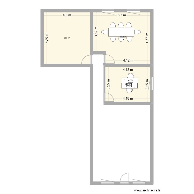 bureau 2. Plan de 3 pièces et 58 m2