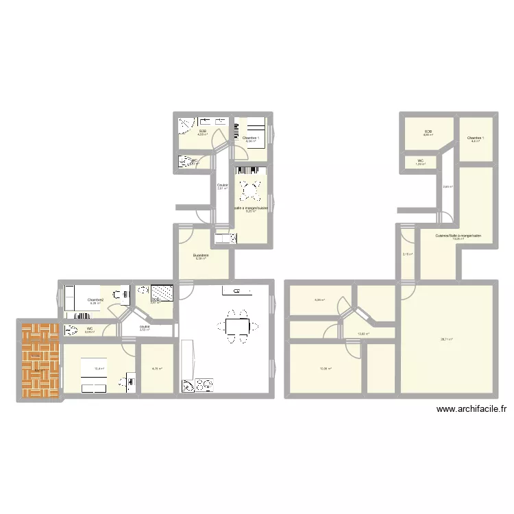 apparte. Plan de 23  et 148 m²