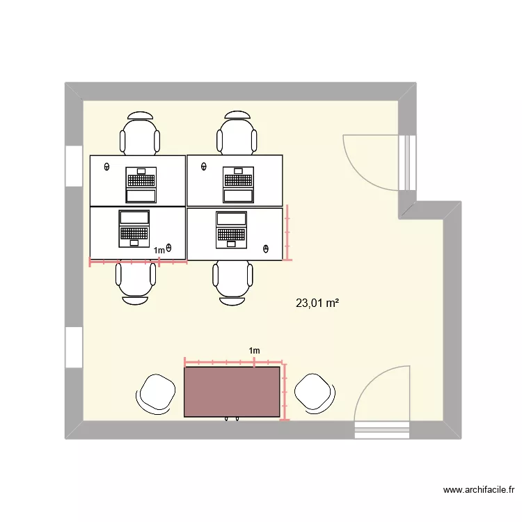 Salle 216. Plan de 1  et 23 m²