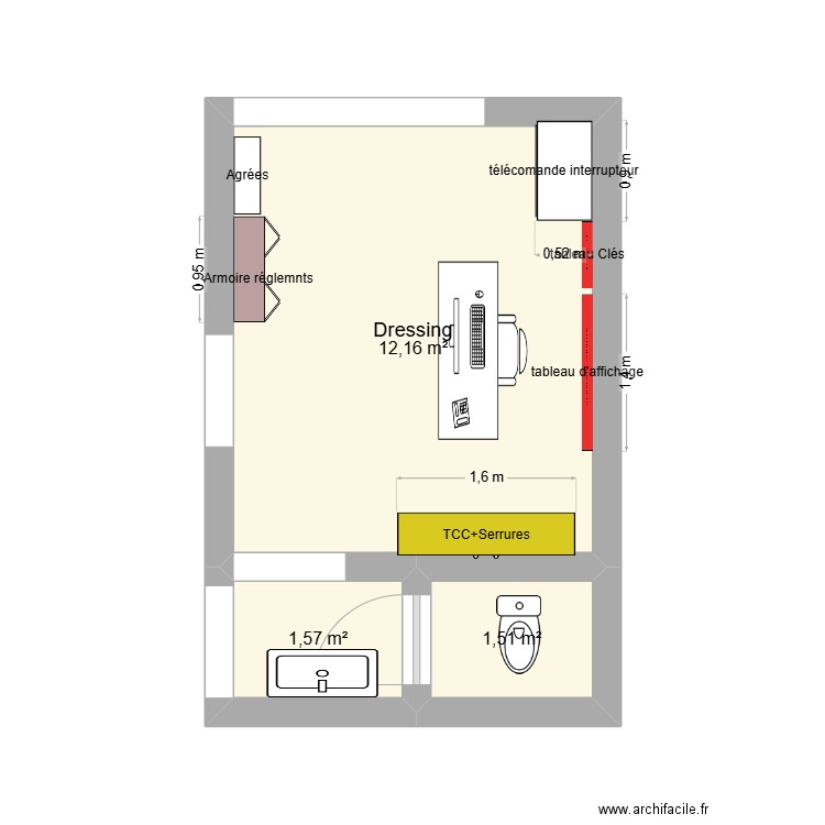 Bureau  SETTAT. Plan de 3 pièces et 15 m2