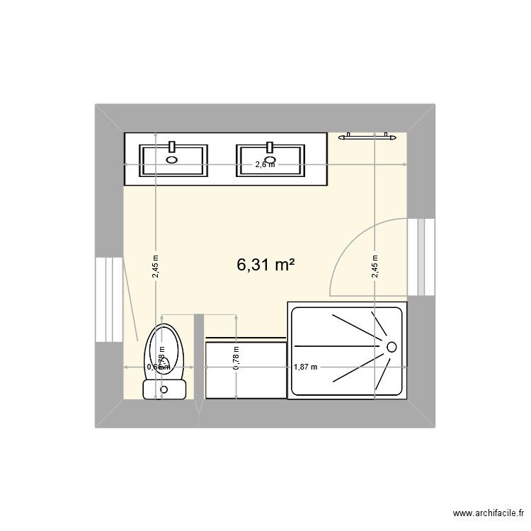 Salle de bain Kristell. Plan de 1 pièce et 6 m2