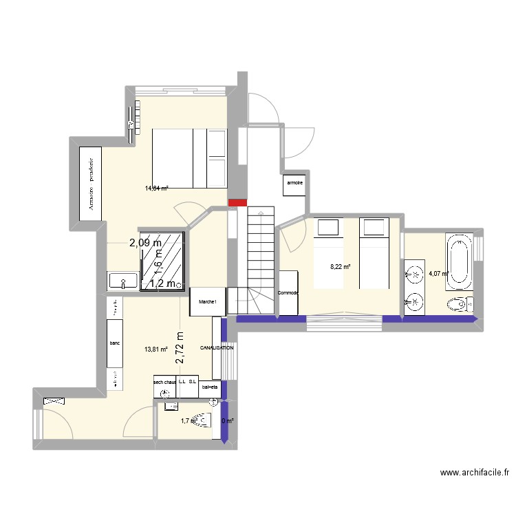 Bartavelles3. Plan de 6 pièces et 42 m2