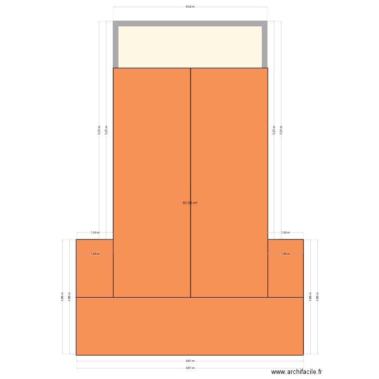 le gue plat. Plan de 1 pièce et 98 m2
