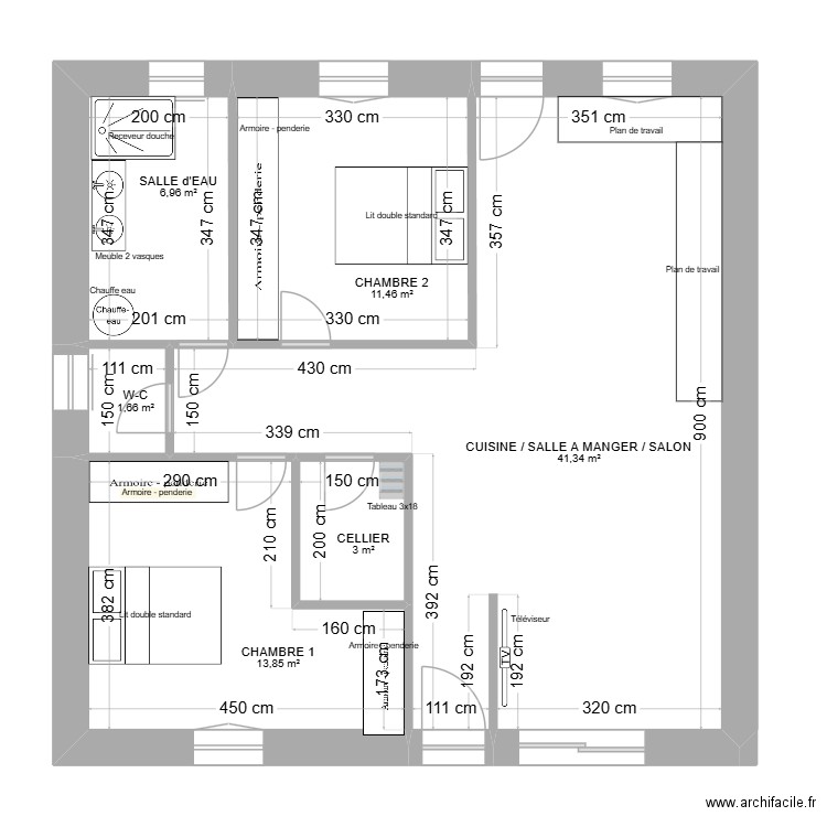 BARNEVILLE. Plan de 6 pièces et 78 m2