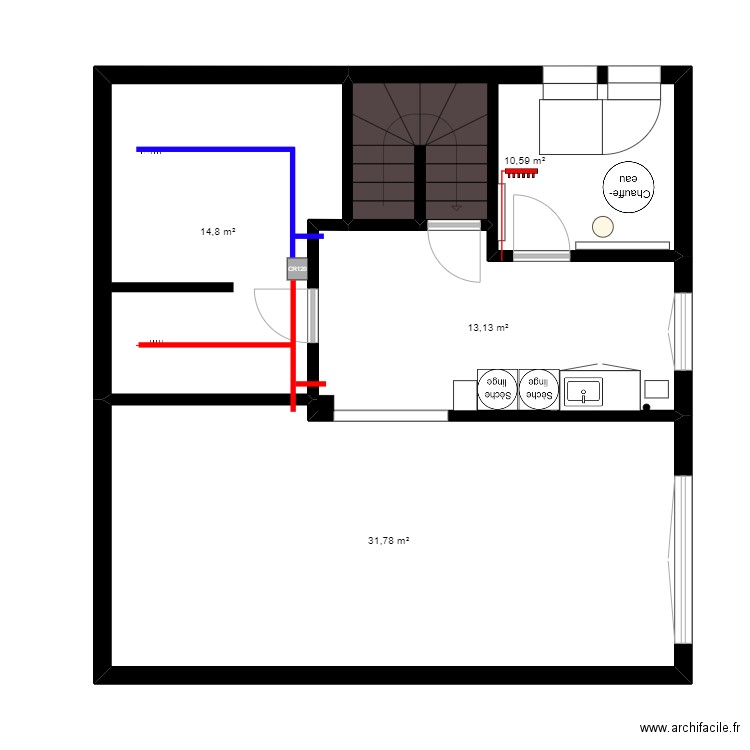 UG Desumidificateur2. Plan de 4 pièces et 70 m2