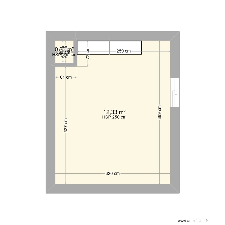 véranda. Plan de 2 pièces et 13 m2