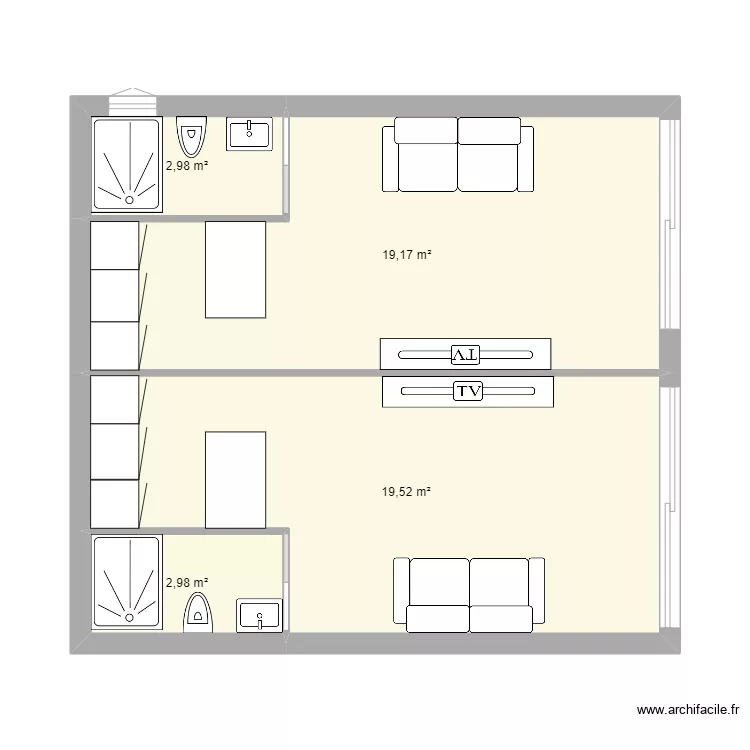 trinite rdc 2 x studio location. Plan de 