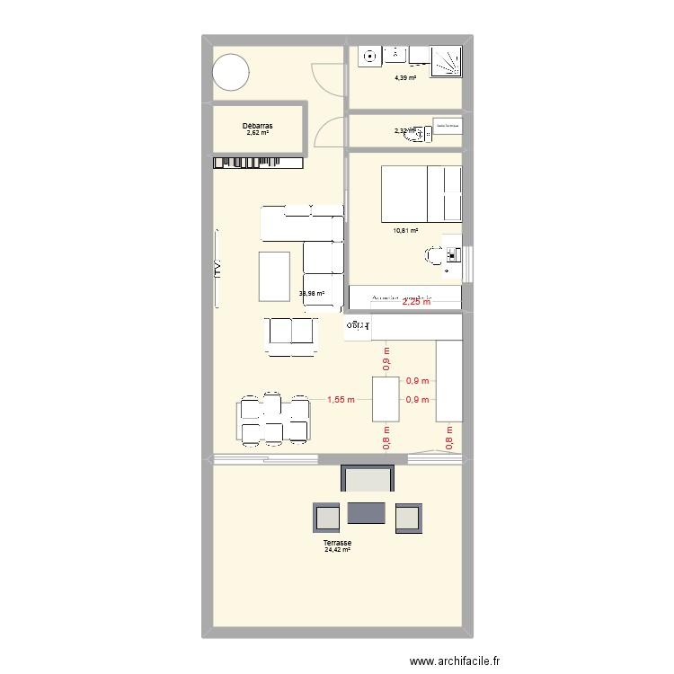 Appart en pétant un seul mur test. Plan de 6 pièces et 84 m2