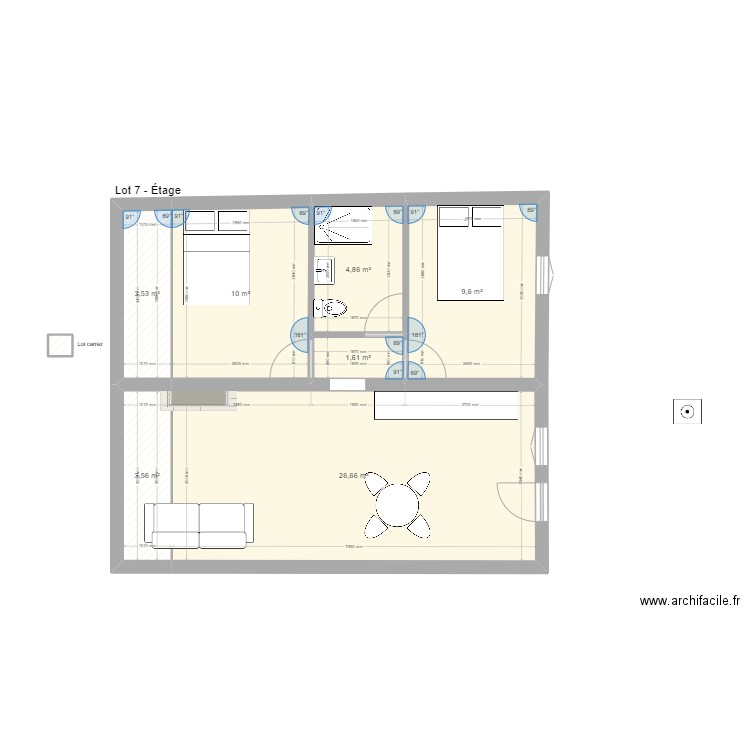 Lot 7 (Étage) - Lacretelle. Plan de 8 pièces et 60 m2